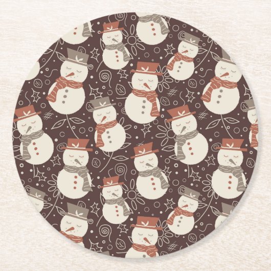 まろやかな雪だるま – クリスマスパターン麻呂赤。 ペーパーコースター (正面)
