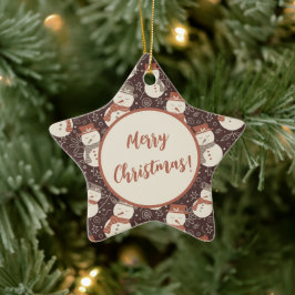 まろやかな雪だるま – メリークリスマス！編集可能な赤。 セラミックオーナメント