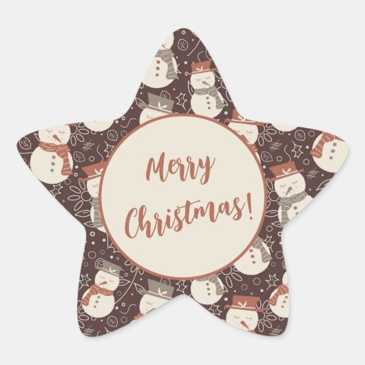 まろやかな雪だるま – メリークリスマス！編集可能な赤。 星シール (正面)