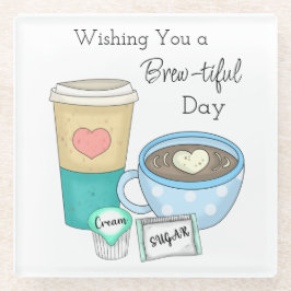 . .みごとな一日をお祈り | Coffee Pun ガラスコースター