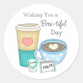 . .みごとな一日をお祈り | Coffee Pun ラウンドシール