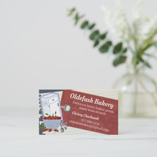 みすぼらしいさくらんぼの氷箱ベーキングのベーカリー名刺 コーリングカード (スタンド正面)
