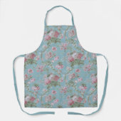 みすぼらしいエレガントピンクと白いフローラオンブルー エプロン (正面)