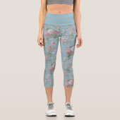 みすぼらしいエレガントピンクと白いフローラオンブルー カプリレギンス (正面)