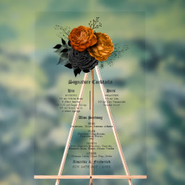 みすぼらしいオレンジと黒のゴシック様式のシグネチャーカクテル アクリルサイン