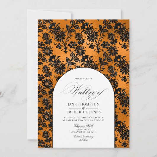 みすぼらしいオレンジと黒のゴシック結婚様式のシック 招待状 (正面)