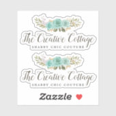 みすぼらしいコテージターコイズ素朴フローラウッドロゴ シール (シート)