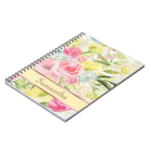 みすぼらしいシックかわいらしなピンクの水カラーバラ ノートブック (左側)