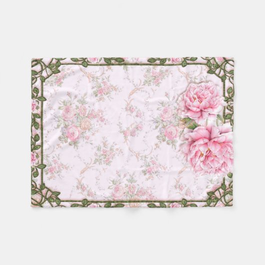 みすぼらしいシックかわいらしな牡丹 フリースブランケット (正面(横))