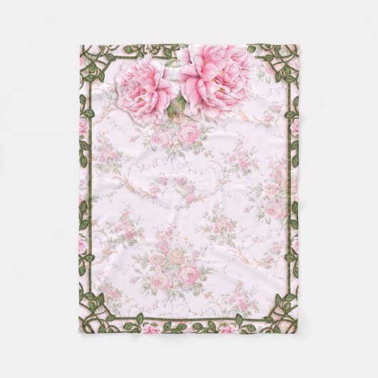 みすぼらしいシックかわいらしな牡丹 フリースブランケット (正面)