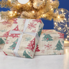 みすぼらしいシックかわいらしヴィンテージのクリスマスツリー ラッピングペーパー