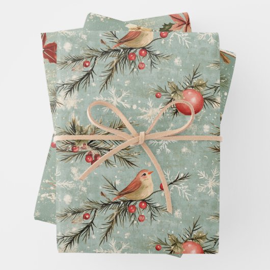 みすぼらしいシックかわいらしヴィンテージクリスマス ラッピングペーパーシート (インサイチュ)