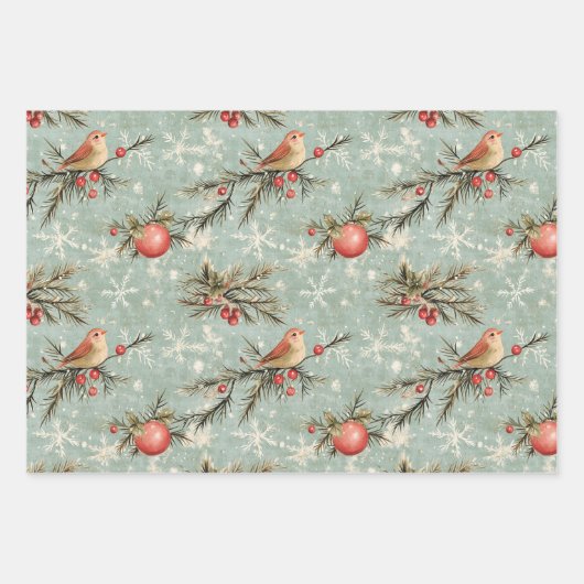 みすぼらしいシックかわいらしヴィンテージクリスマス ラッピングペーパーシート (正面)
