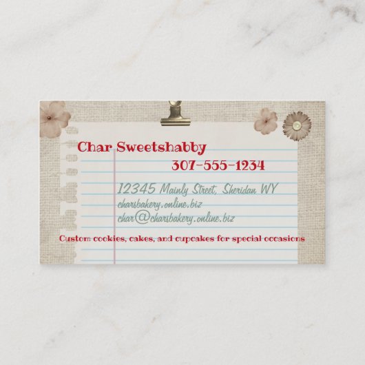 みすぼらしいシックさくらんぼのアイスボックス料理ベーキングのビズカード コーリングカード (裏面)