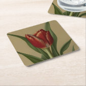 みすぼらしいシックで素敵な赤いチューリップ スクエアペーパーコースター (アングル)