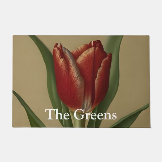 みすぼらしいシックで素敵な赤いチューリップ ドアマット (正面)