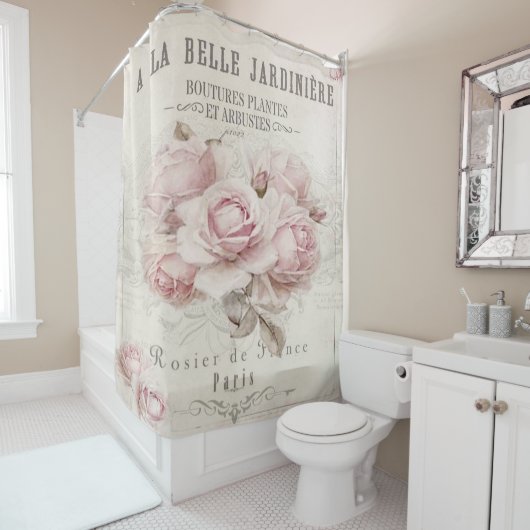 みすぼらしいシックで素朴な、ヴィンテージ、フローラ、コラージュ、カントリー シャワーカーテン (インサイチュ)