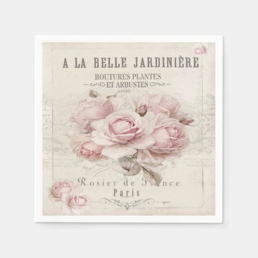 みすぼらしいシックで素朴な、ヴィンテージ、フローラ、コラージュ、カントリー スタンダードカクテルナプキン (正面)