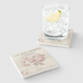 みすぼらしいシックで素朴な、ヴィンテージ、フローラ、コラージュ、カントリー ストーンコースター (横)