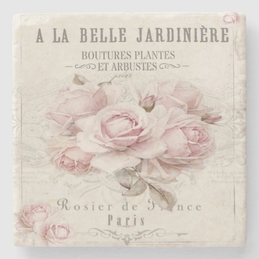 みすぼらしいシックで素朴な、ヴィンテージ、フローラ、コラージュ、カントリー ストーンコースター (正面)