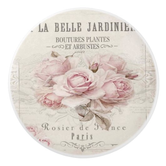 みすぼらしいシックで素朴な、ヴィンテージ、フローラ、コラージュ、カントリー セラミックノブ (正面)