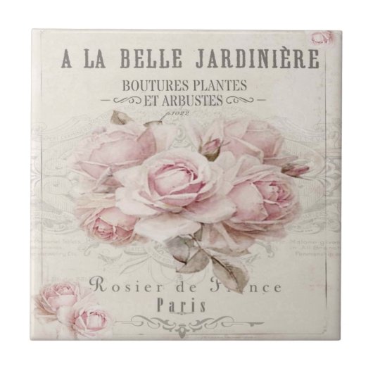 みすぼらしいシックで素朴な、ヴィンテージ、フローラ、コラージュ、カントリー タイル (正面)