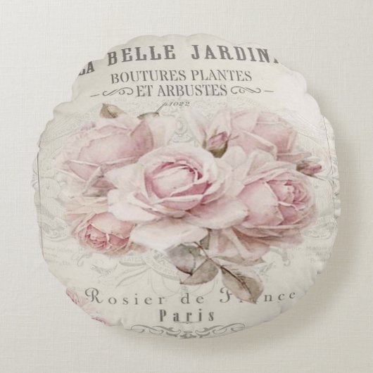 みすぼらしいシックで素朴な、ヴィンテージ、フローラ、コラージュ、カントリー ラウンドクッション (正面)