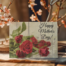 みすぼらしいシックで絵を描赤いバラの母親の日 シーズンカード
