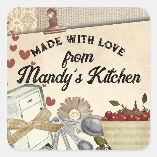 みすぼらしいシックなさくらんぼアイスボックス料理ベーキングギフトラベル スクエアシール (正面)