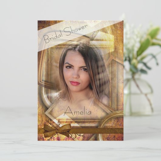 みすぼらしいシックなエレガント写真のブライダルシャワーへの招待 招待状 (スタンド正面)