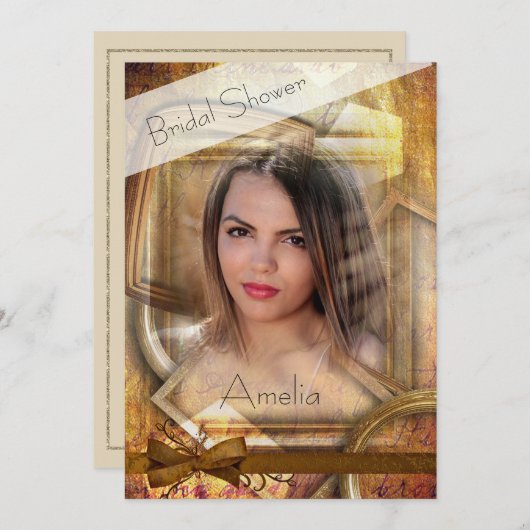 みすぼらしいシックなエレガント写真のブライダルシャワーへの招待 招待状 (正面/裏面)