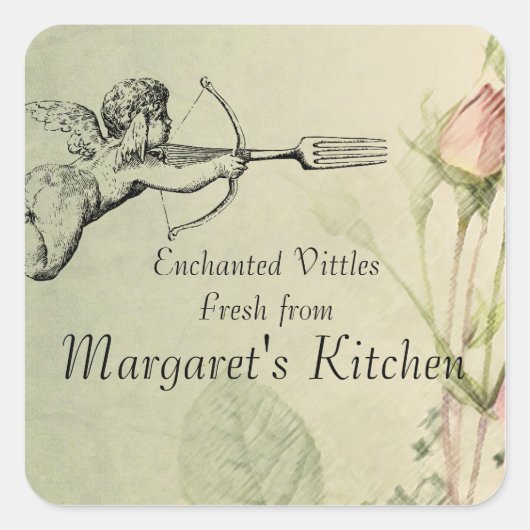 みすぼらしいシックなカピッドなフォーク矢印フードギフトラベルシール スクエアシール (正面)