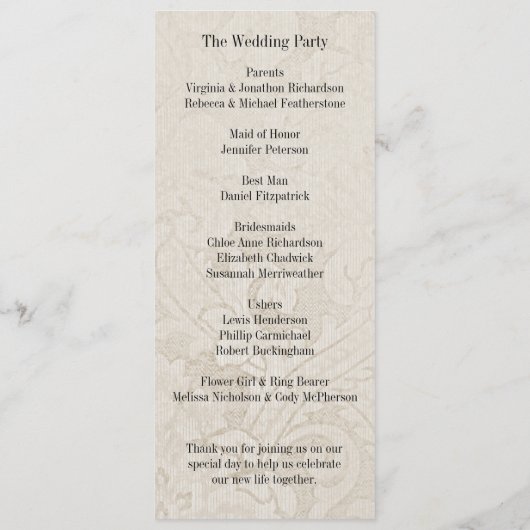 みすぼらしいシックなクリームダマスクとイエローフローラ結婚ズ プログラム (裏面)