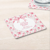 みすぼらしいシックなコケットピンクラブシャックベビーシャワー スクエアペーパーコースター (アングル)