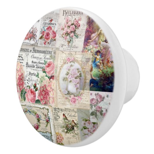 みすぼらしいシックなコラージュビクトリアン、カントリー、デコページ、モ セラミックノブ (右)