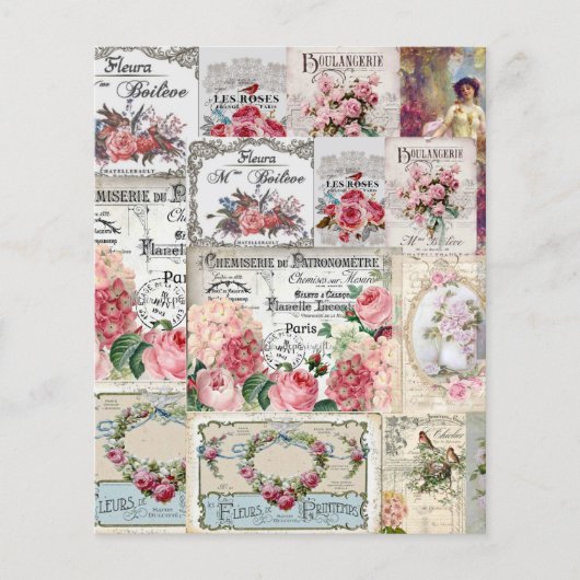 みすぼらしいシックなコラージュビクトリアン、カントリー、デコページ、モ チラシ (正面)