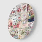 みすぼらしいシックなコラージュビクトリアン、カントリー、デコページ、モ ラージ壁時計 (傾斜)