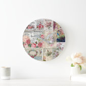 みすぼらしいシックなコラージュビクトリアン、カントリー、デコページ、モ ラージ壁時計 (ホーム)