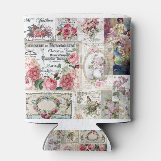 みすぼらしいシックなコラージュビクトリアン、カントリー、デコページ 缶クーラー (裏面)