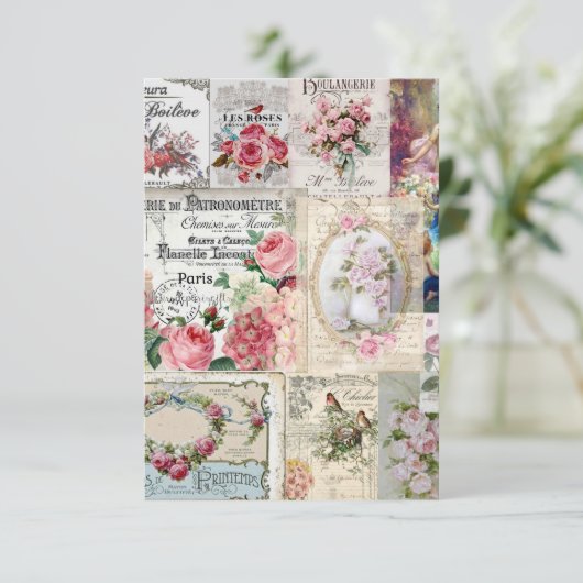 みすぼらしいシックなコラージュビクトリアン、カントリー、デコページ、b サンキューカード (スタンド正面)