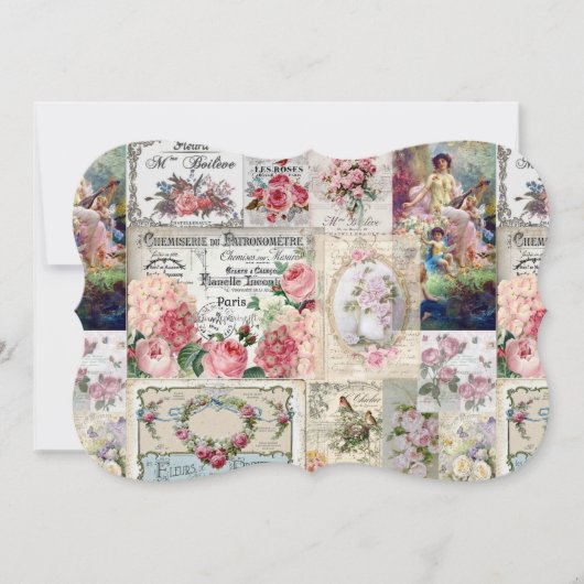 みすぼらしいシックなコラージュビクトリアン、カントリー、デコページ、b セーブザデート (正面)