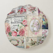 みすぼらしいシックなコラージュビクトリアン、カントリー、デコページ、b ラウンドクッション (裏面)