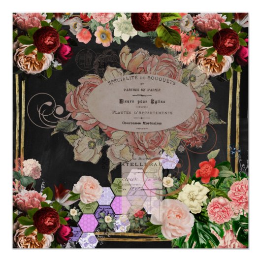 みすぼらしいシックなコラージュフランスの、シックな、田舎の田舎風 ポスター (正面)