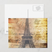 みすぼらしいシックなスクリプトヴィンテージパリエッフェルタワー ポストカード (正面/裏面)