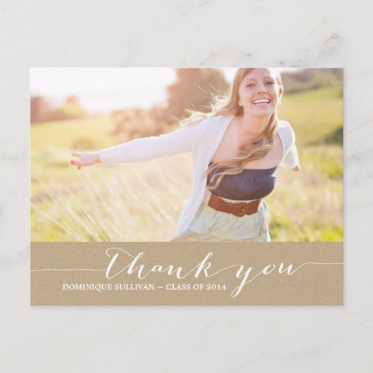 みすぼらしいシックなスクリプト卒業ありがとうポストカード ポストカード (正面)