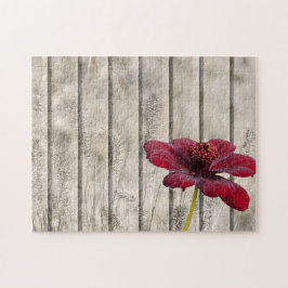 みすぼらしいシックなスタイルレッドチョコレートフラワーオンウッド ジグソーパズル