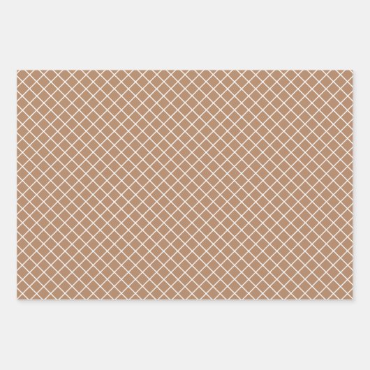 みすぼらしいシックなタンベージュタイペブラウン格子柄 ラッピングペーパーシート (正面3)