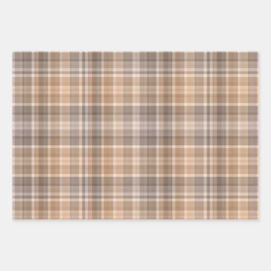 みすぼらしいシックなタンベージュタイペブラウン格子柄 ラッピングペーパーシート (正面2)