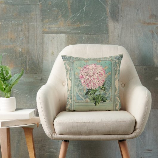 みすぼらしいシックなターコイズピンクのフローラクリスタンセム クッション