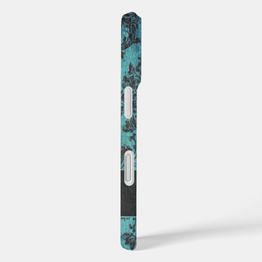 みすぼらしいシックなティール(緑がかった色)ダマスクパターンとモノグラム Case-Mate iPhoneケース (裏面 / 右)